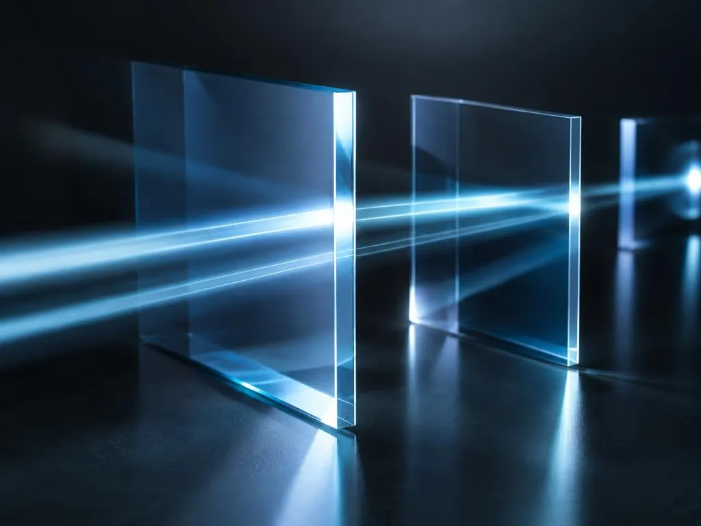 Glass panels with measured light beams