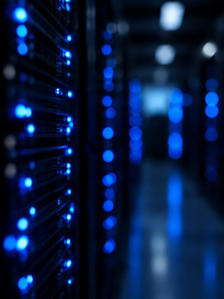 Server lights in blue bokeh