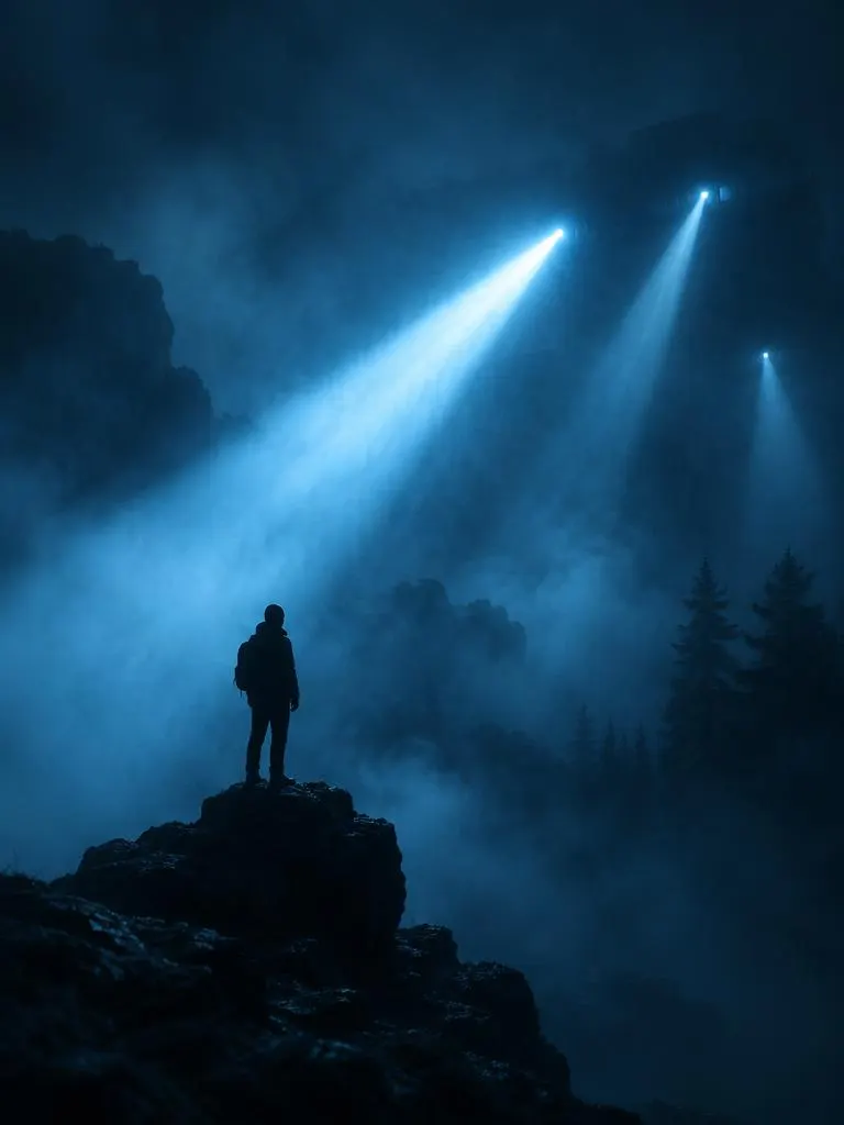 Light beams through fog