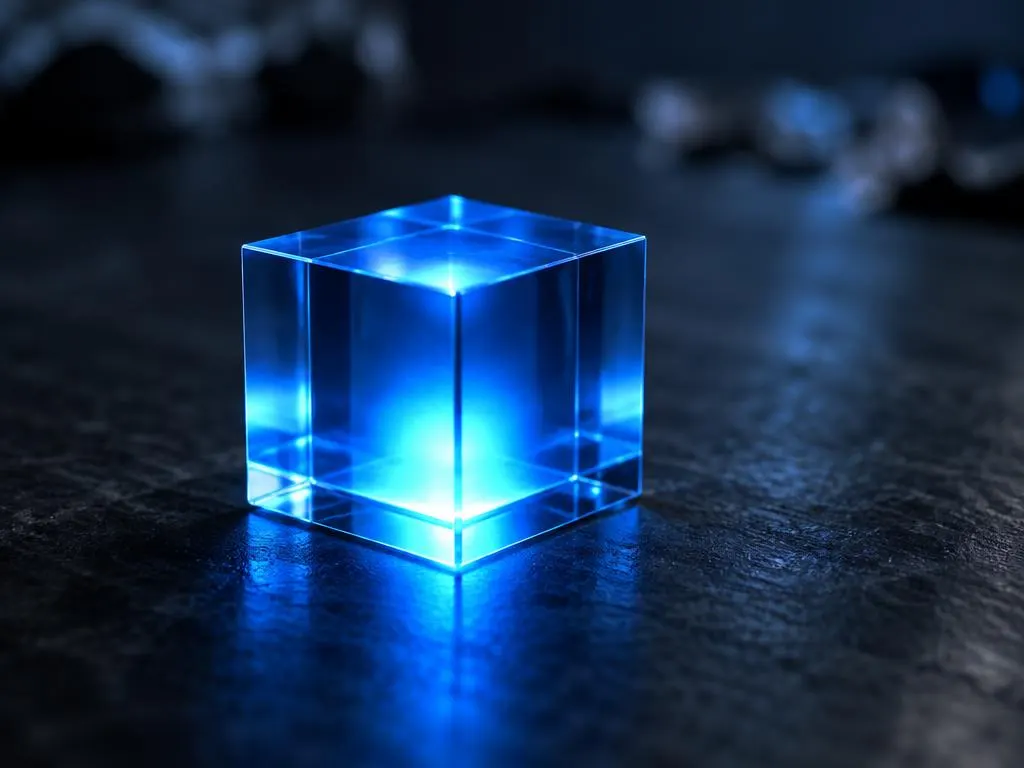 Glass cube lit from inside in blue