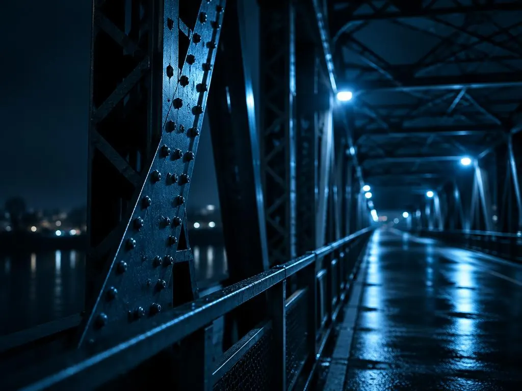 Bridge structure at night in blue light